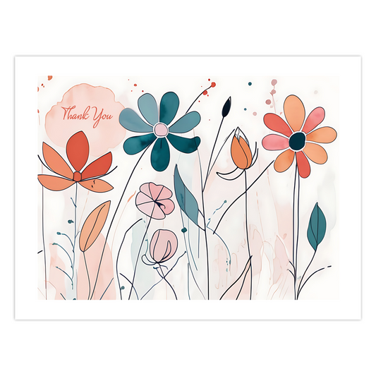 Teal and Orange Flowers Card - Thank You