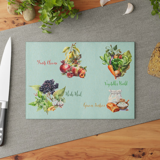 Decorative Glass Cutting Board - Fruits & Herbs Design