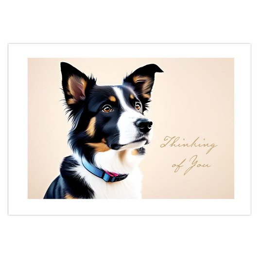Cute Black, Brown, and White Dog Thinking of You Card