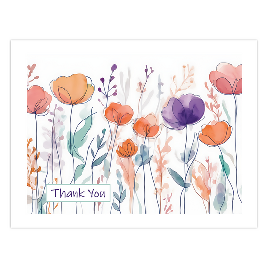 Purple and Orange Flowers Card - Thank You